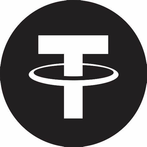 White Tether (USDT) cryptocurrency logo on a black circular background.